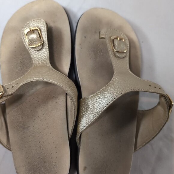 SAS Sanibel Flip Flop Thong Sandals Gold Women's 8.5 Nubuck Leather T-Strap Open - Picture 12 of 13